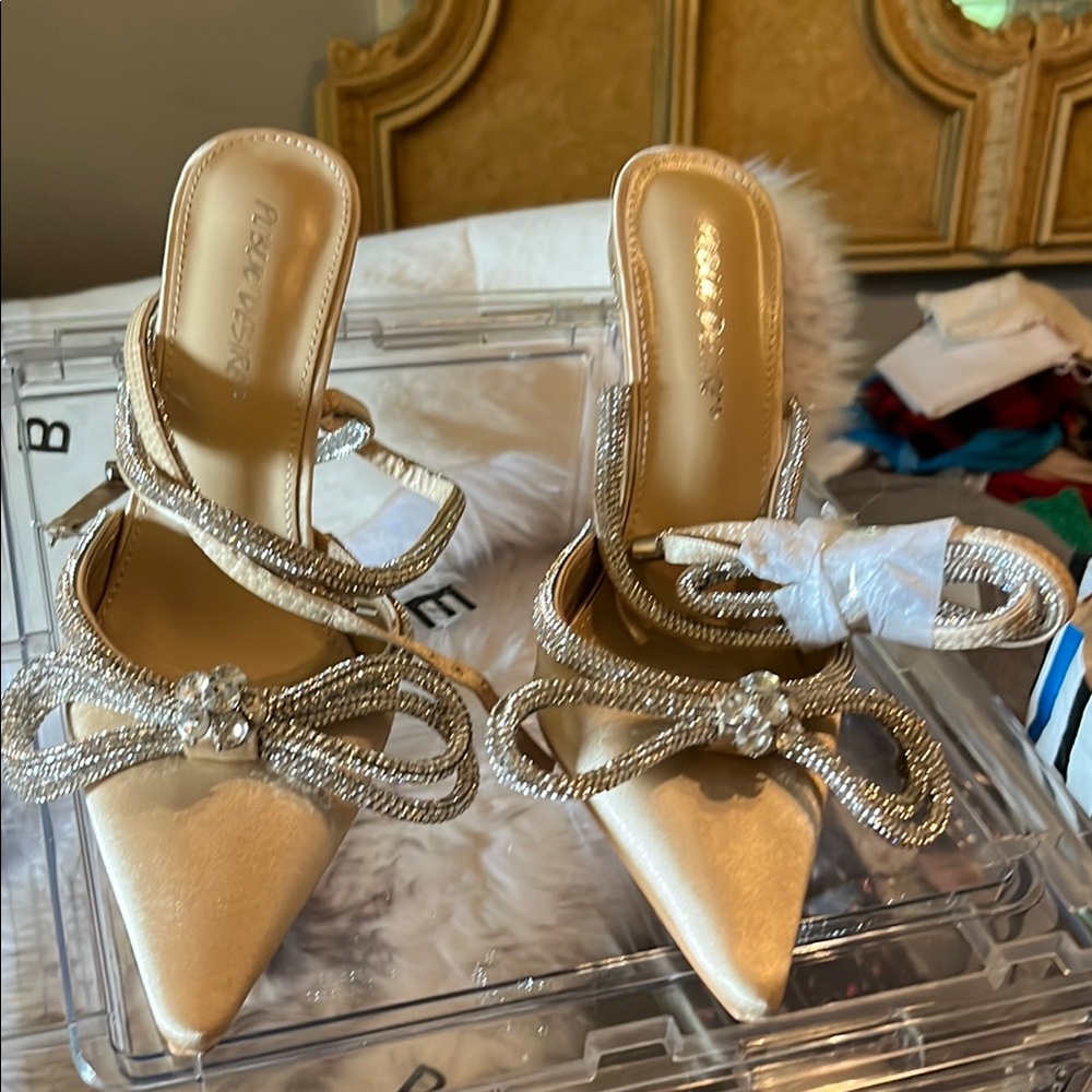 Public Desire Gold Bow Heels